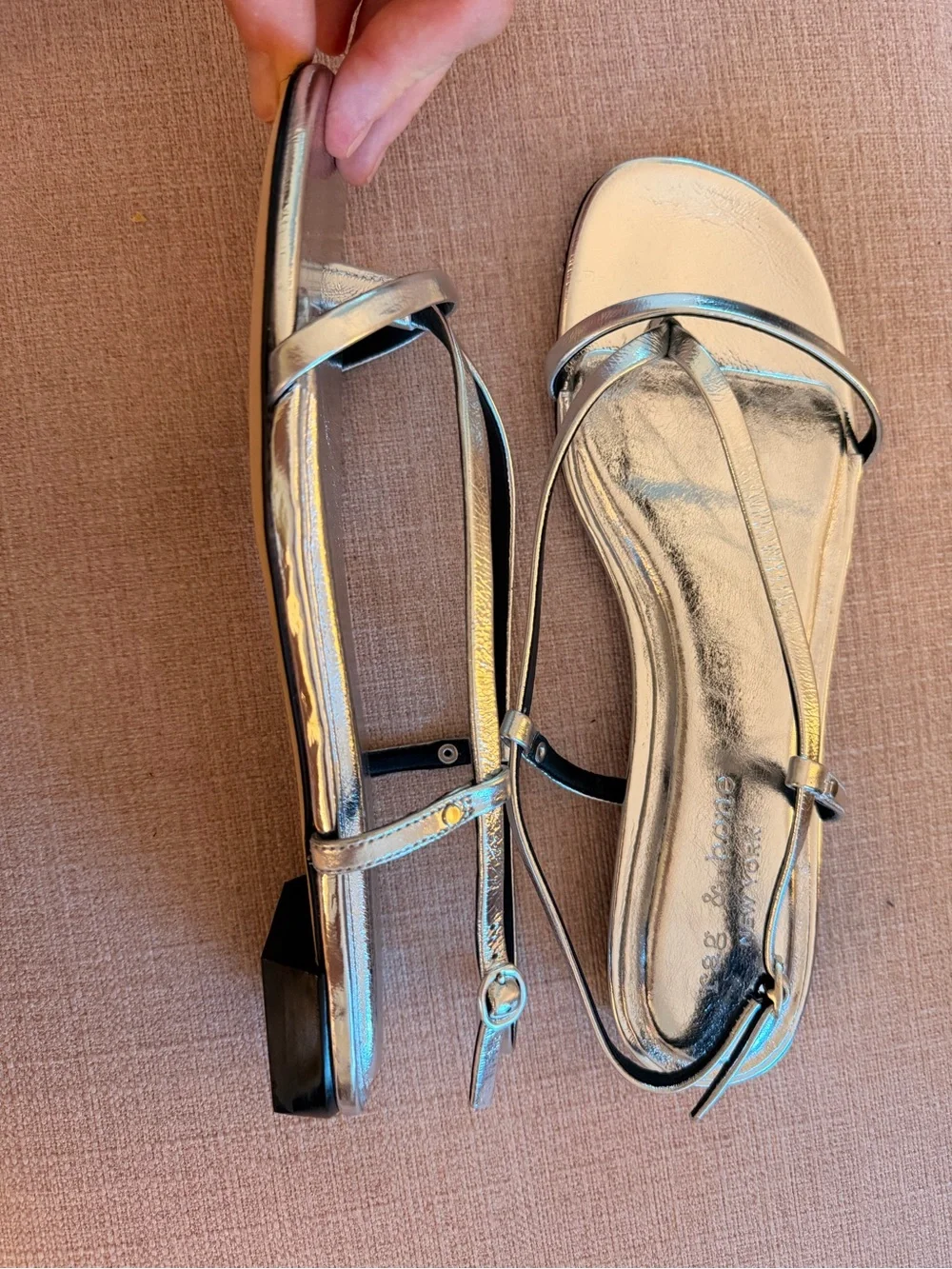 rag & bone Metallic Silver Strappy Flat Sandals